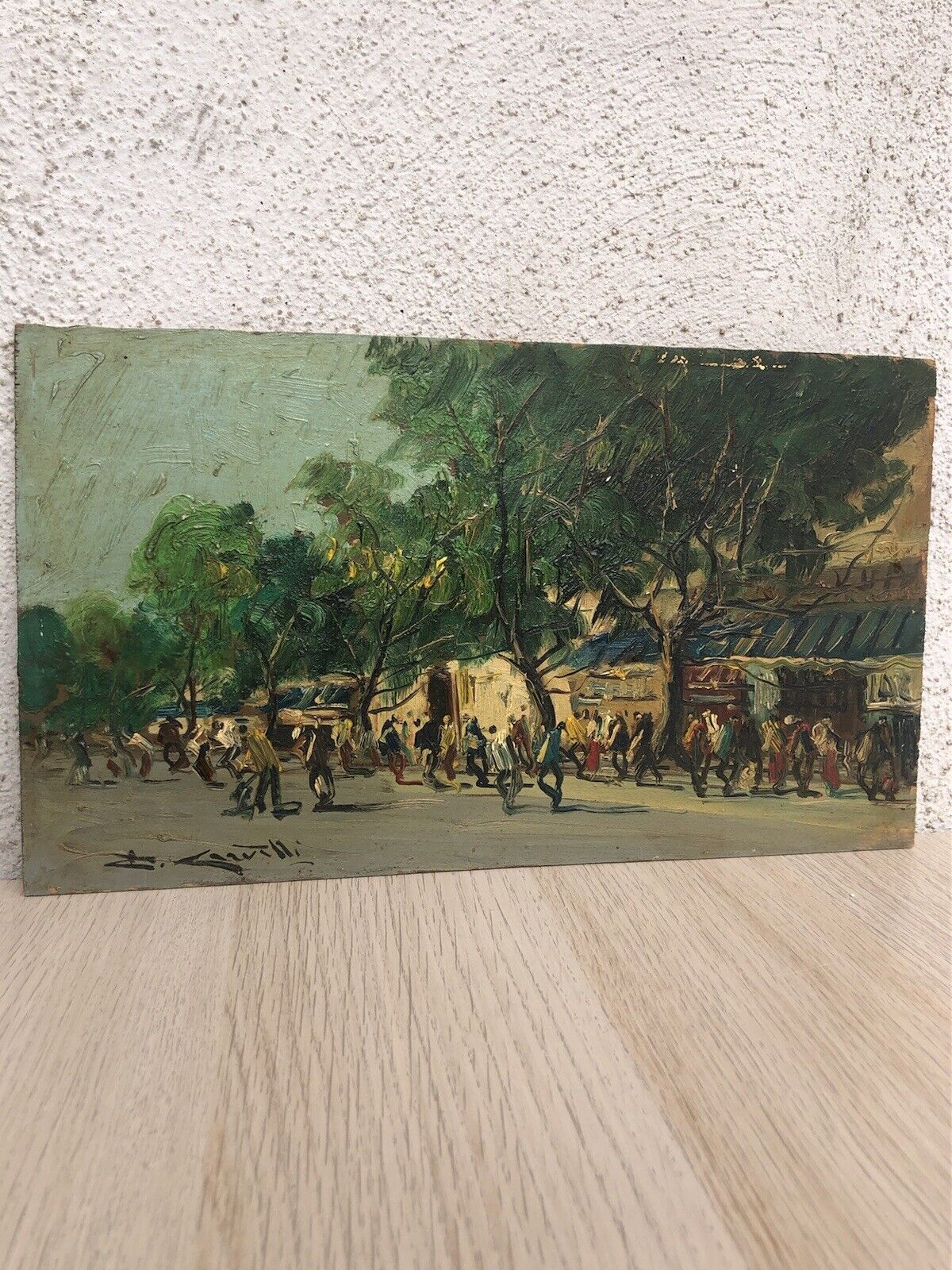 Quadro vintage -Paesaggio Con Figure- dipinto a olio