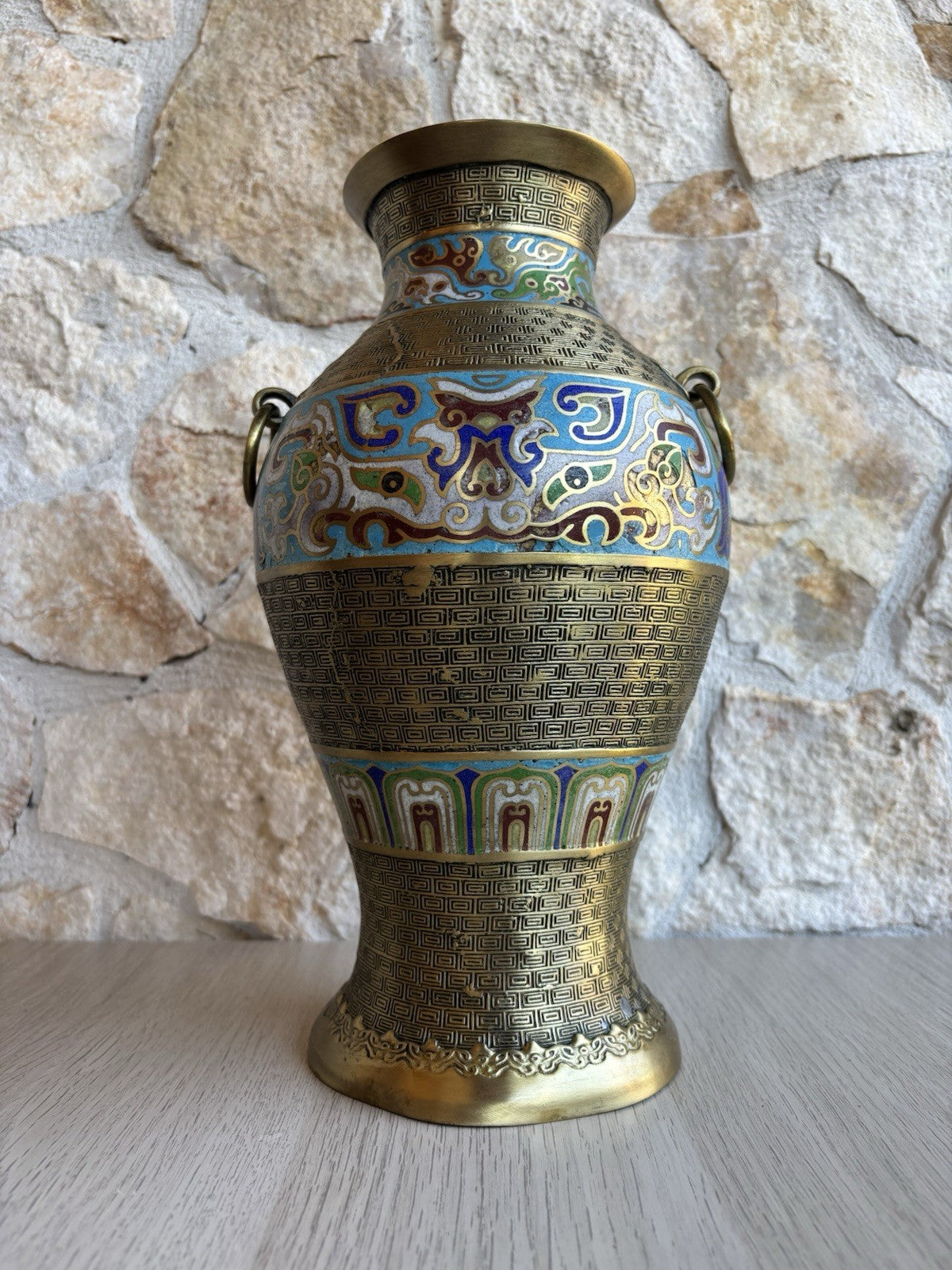 Vaso Vintage In Ottone E Smalto Cloisonnè