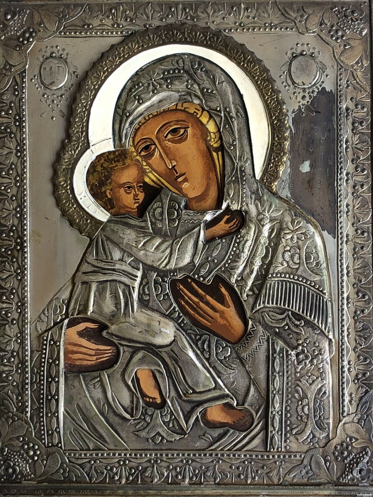 Icona Religiosa Russa Dipinta Vintage, Madonna Di Vladimir