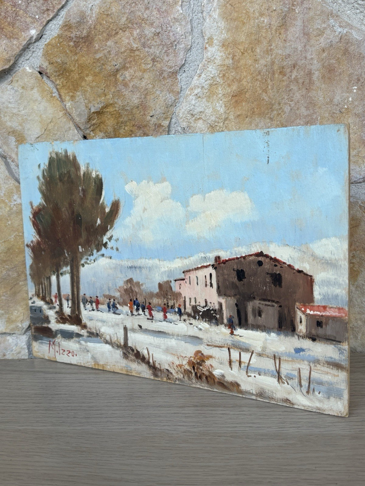 Quadro -Paesaggio Innevato- Maria Izzo dipinto a olio su tavoletta