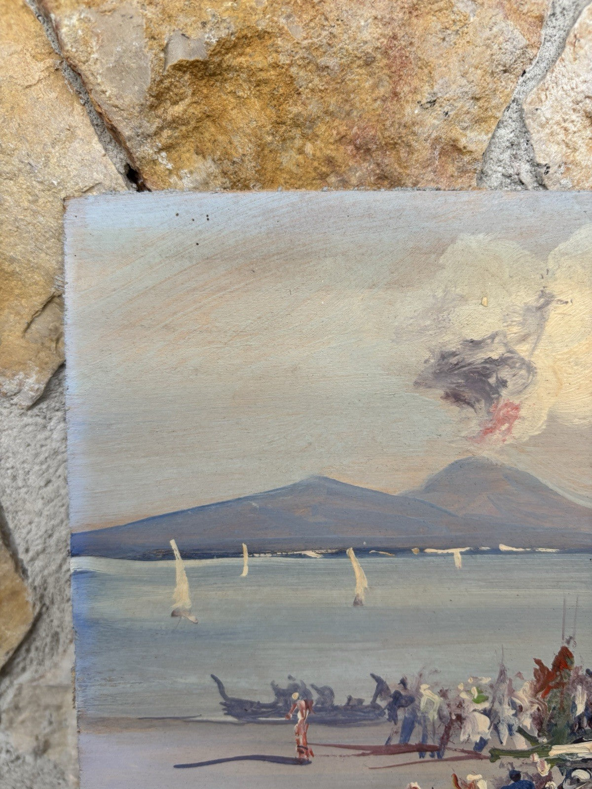 Quadro -Golfo Di Napoli- dipinto a olio su tavoletta