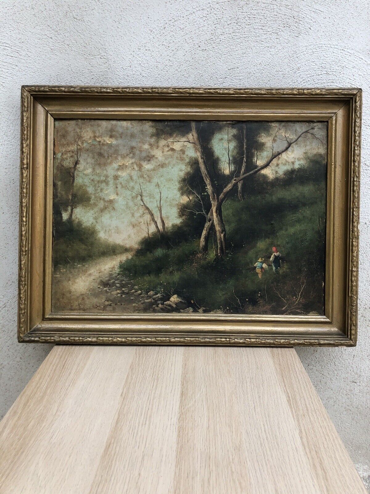 Quadro antico -Paesaggio- dipinto a olio su tela applicata su cartone