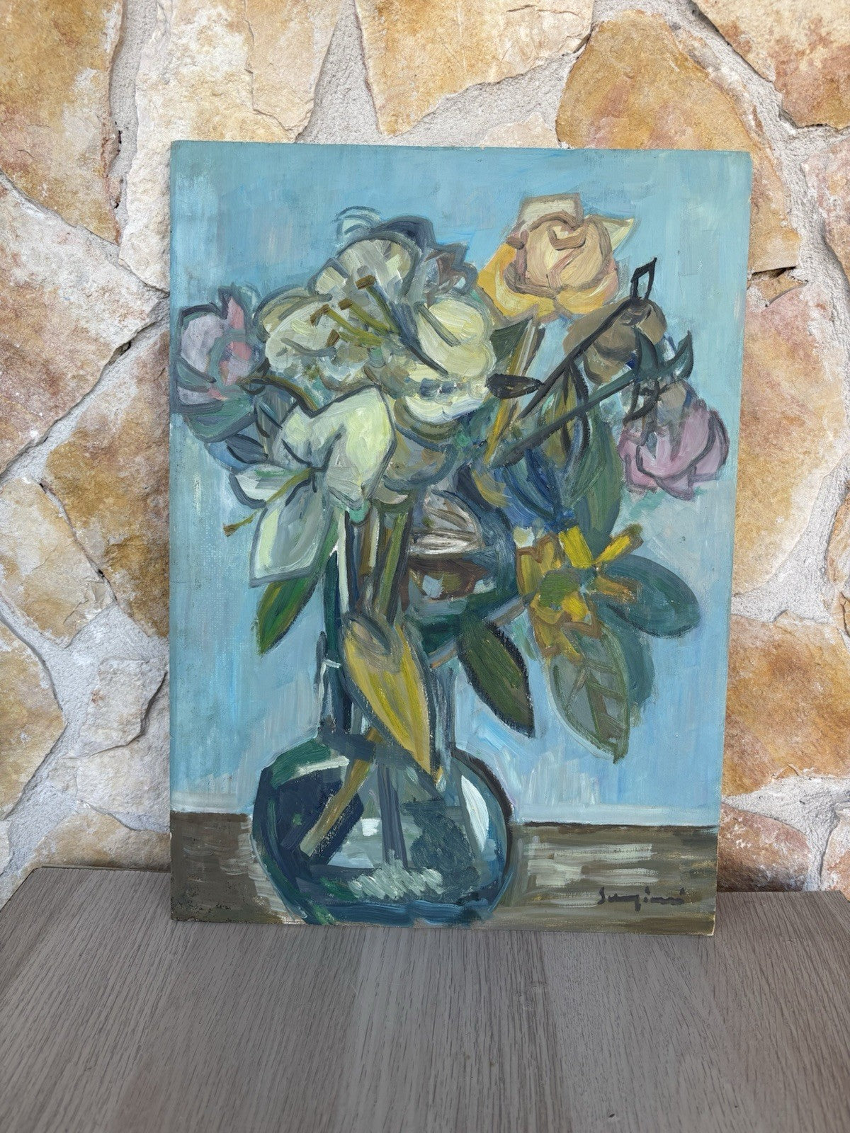 Quadro -Vaso Con Fiori- Mario Sangiovanni- dipinto a olio su tavola