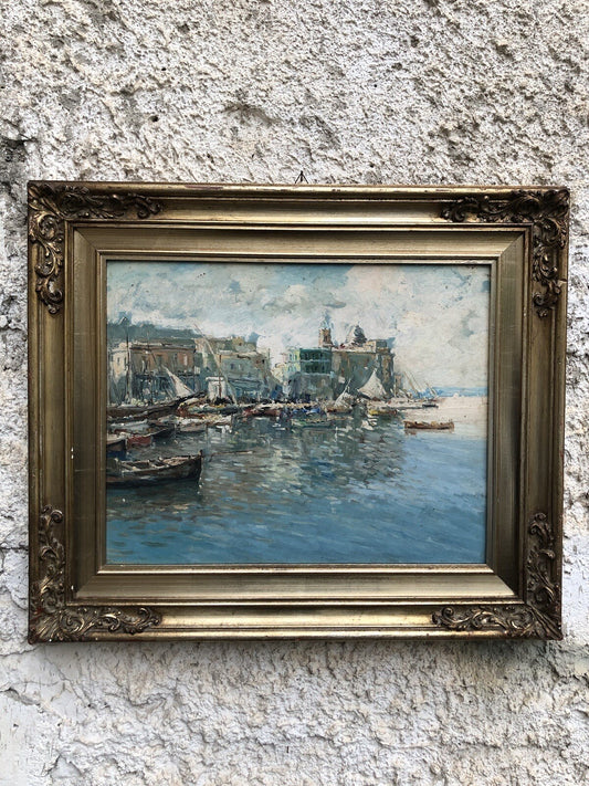 Quadro vintage -Porto Di Pozzuoli- dipinto a olio