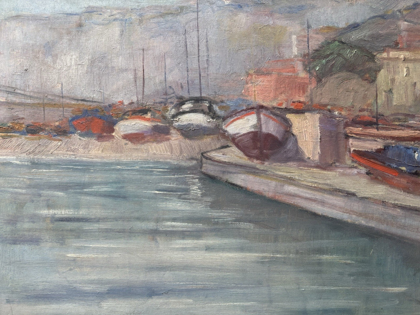 Quadro -Barche Al Porto- dipinto a olio su tela
