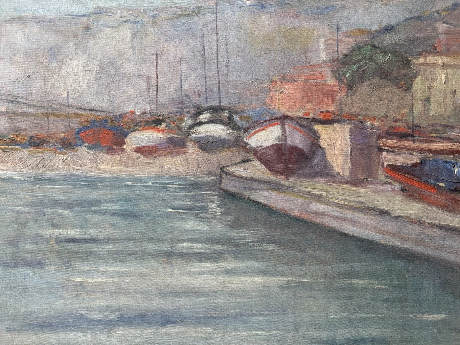 Quadro -Barche Al Porto- dipinto a olio su tela