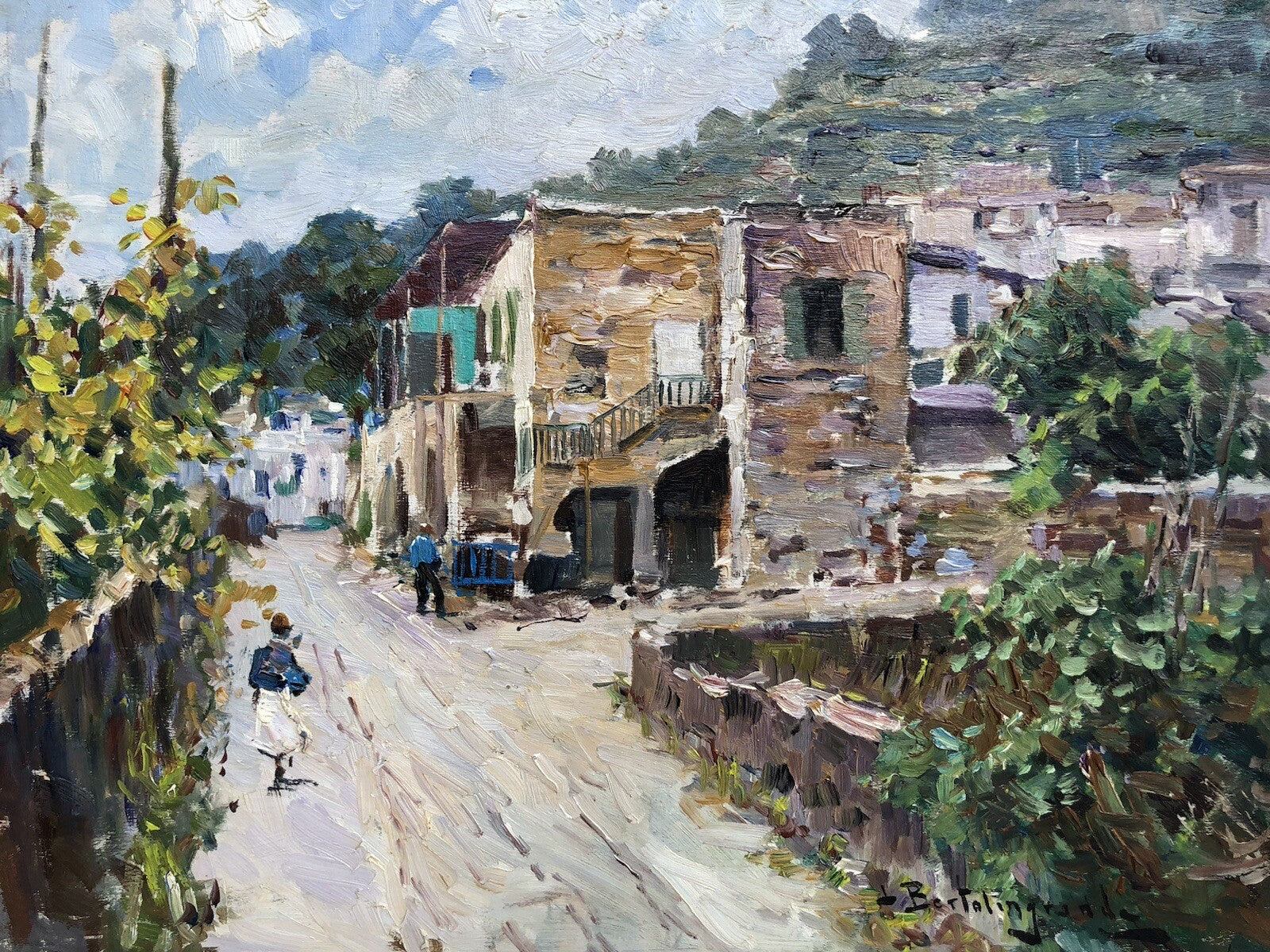 Quadro vintage -Paesaggio Con Case- dipinto a olio su tavoletta
