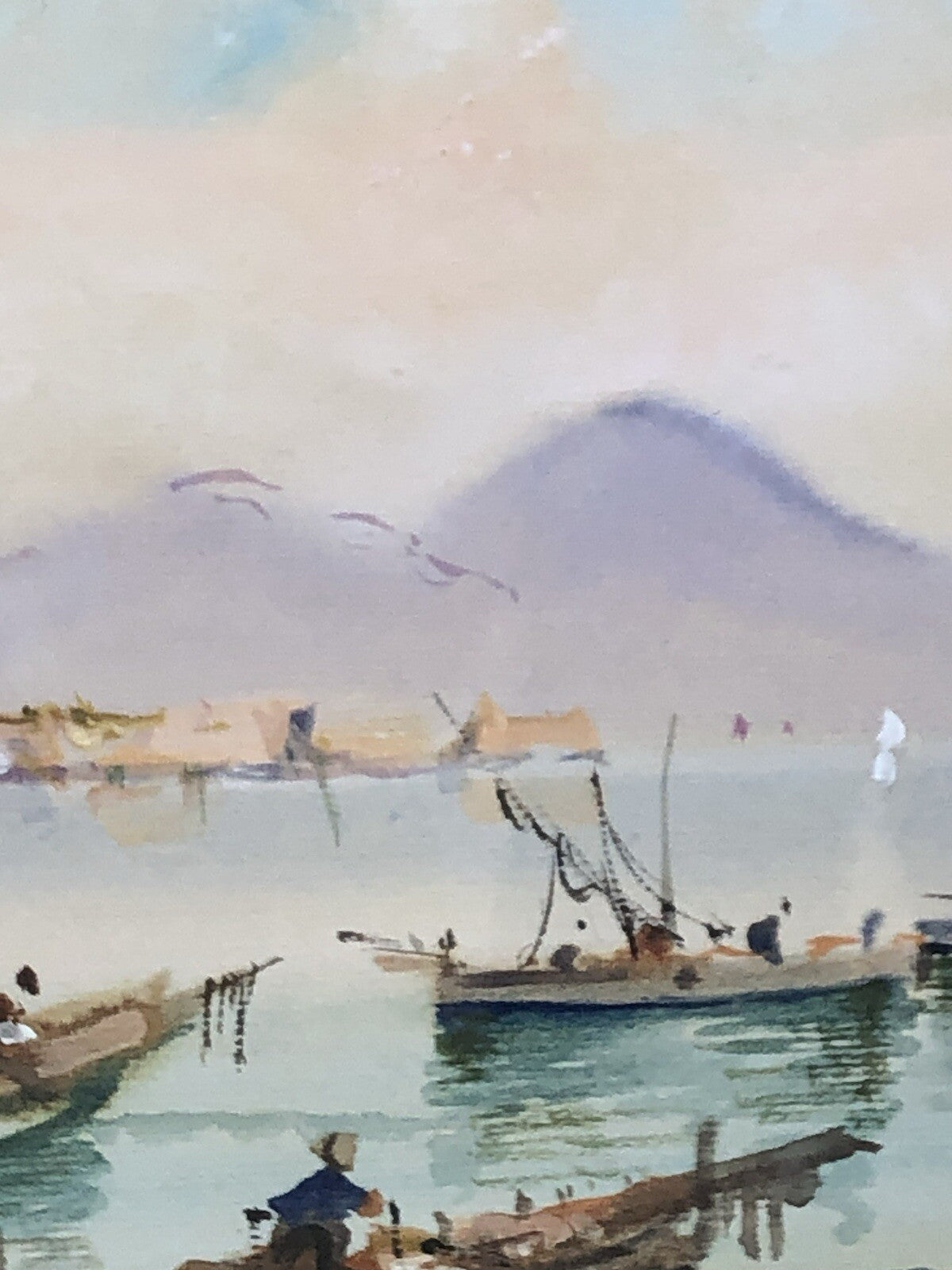 Quadro vintage -Marina Napoli- dipinto ad acquerello