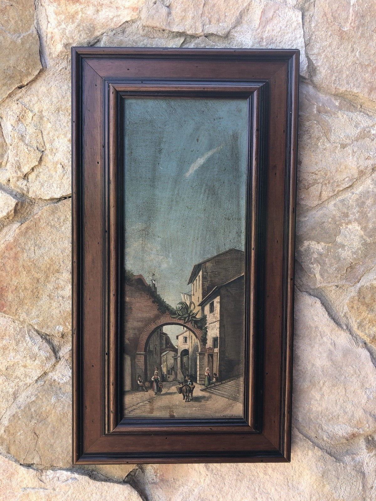 Quadro antico -Una Via Di Tivoli- dipinto a olio