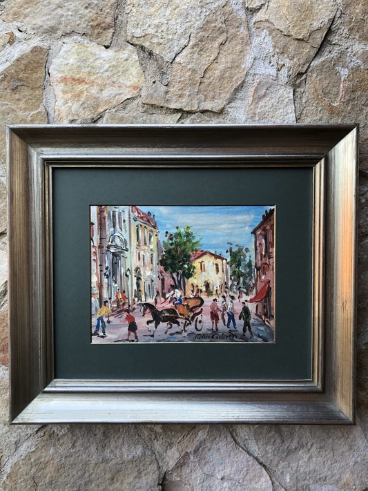 Quadro -Carrozzella Con Figure- Mario Cortiello dipinto a olio