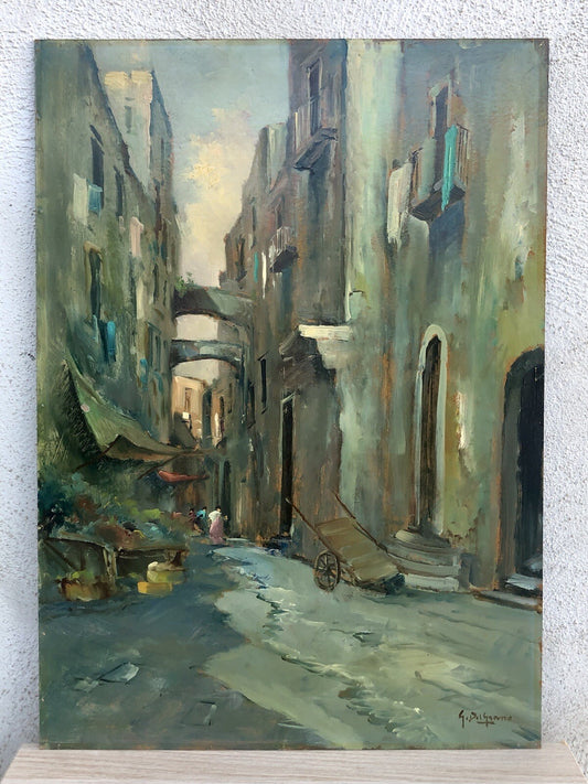Quadro vintage -Vicolo Di Napoli- dipinto a olio