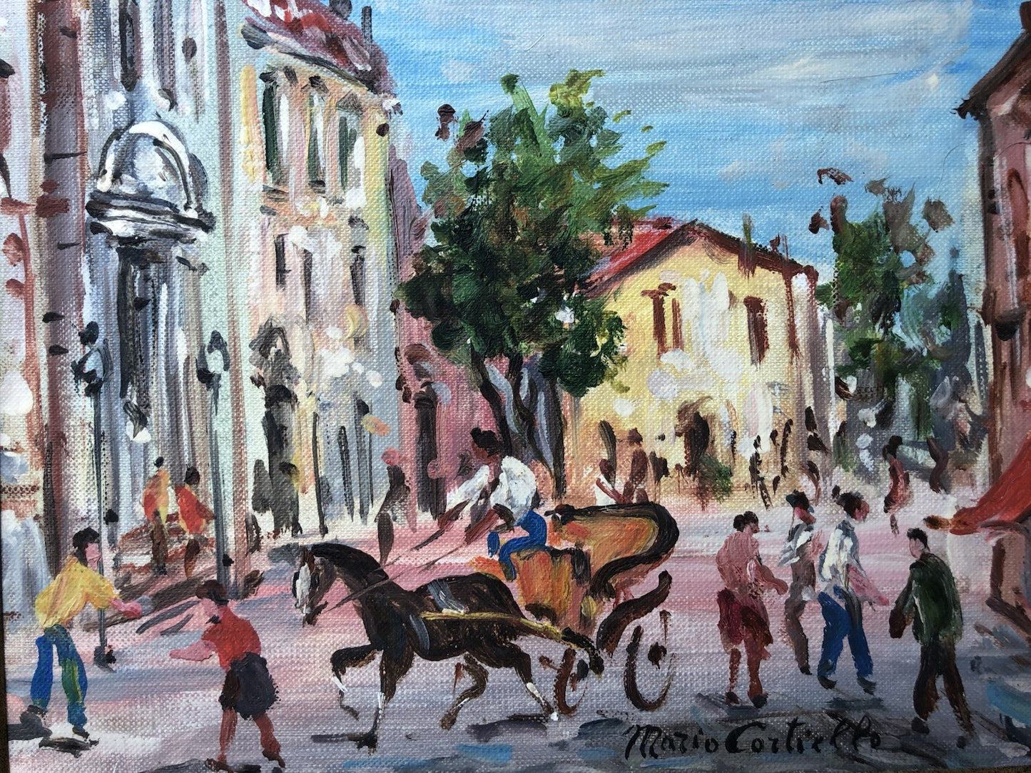 Quadro -Carrozzella Con Figure- Mario Cortiello dipinto a olio