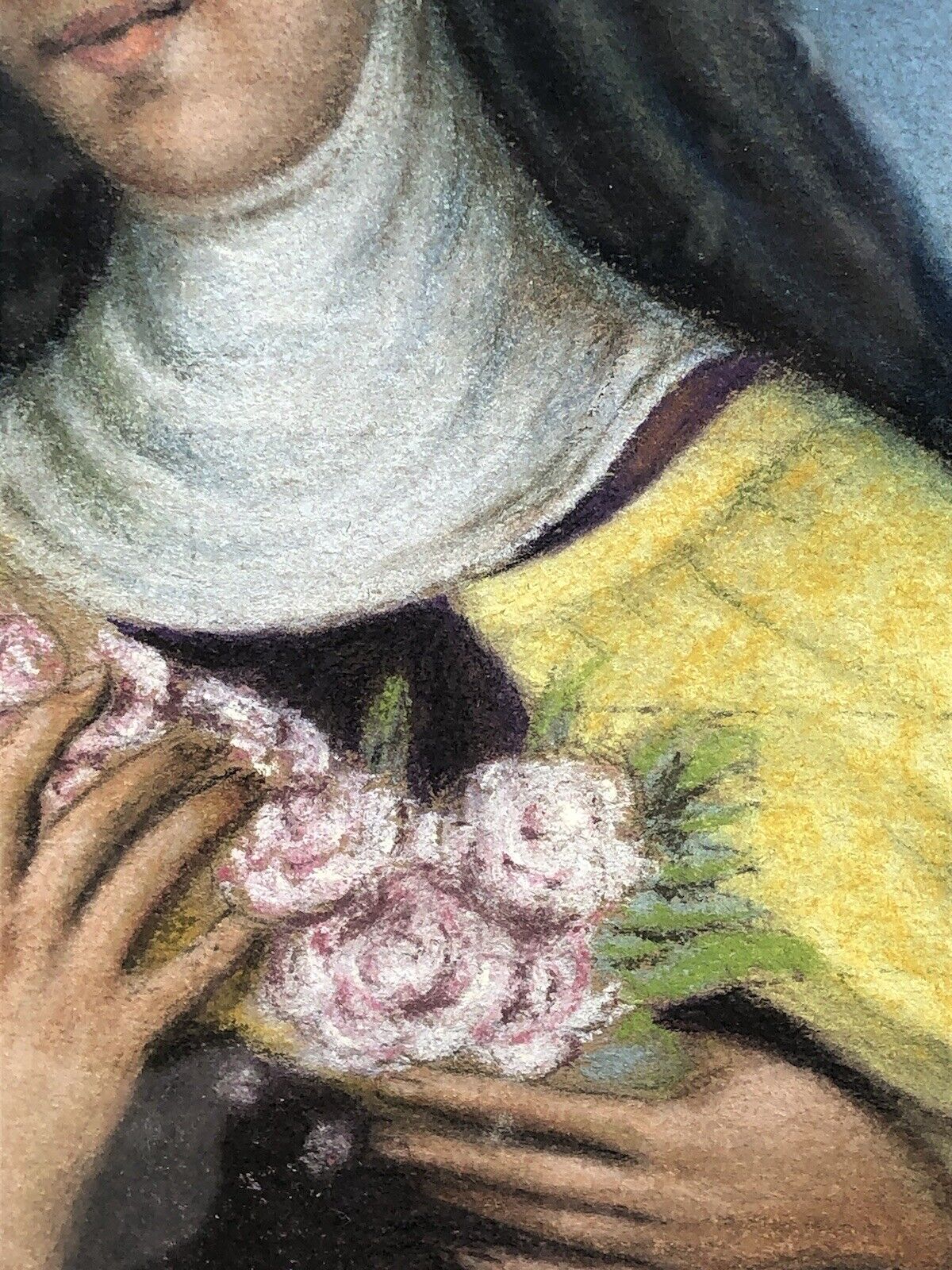 Quadro vintage -Santa Rita Da Cascia- realizzato  a pastello su cartoncino