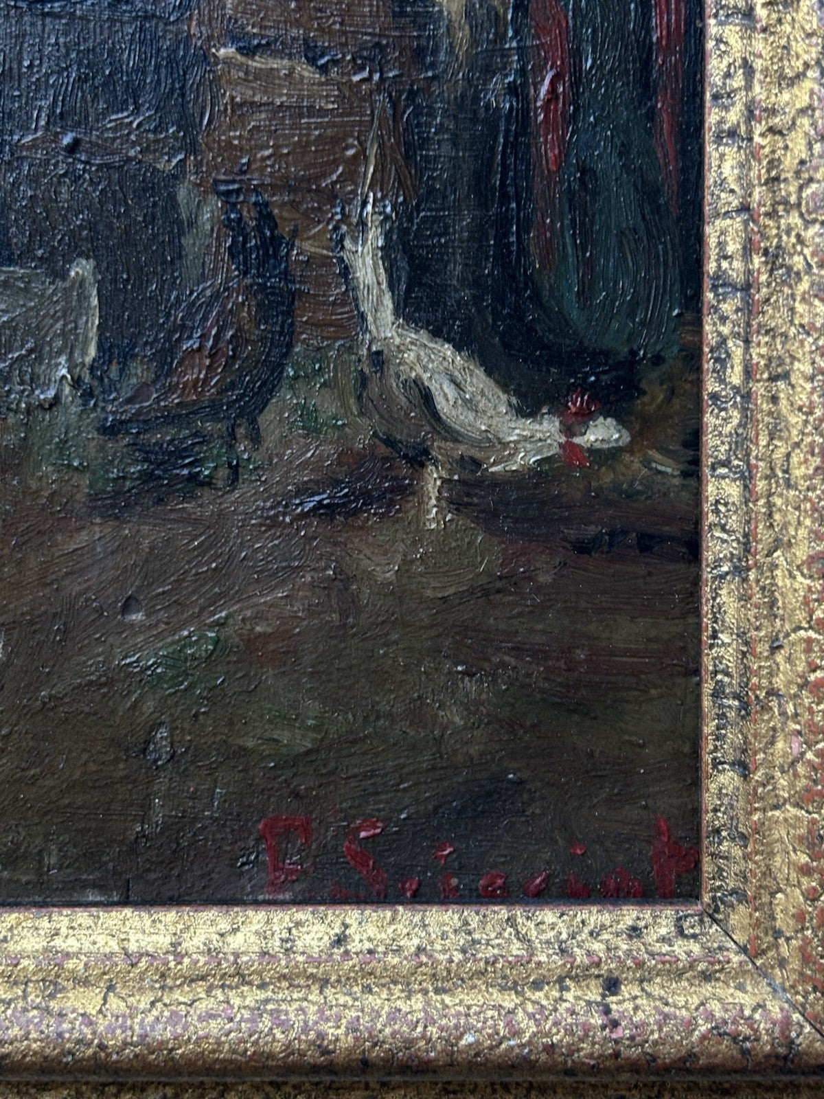 Quadro miniatura antico -Cortile- dipinto a olio su tavoletta