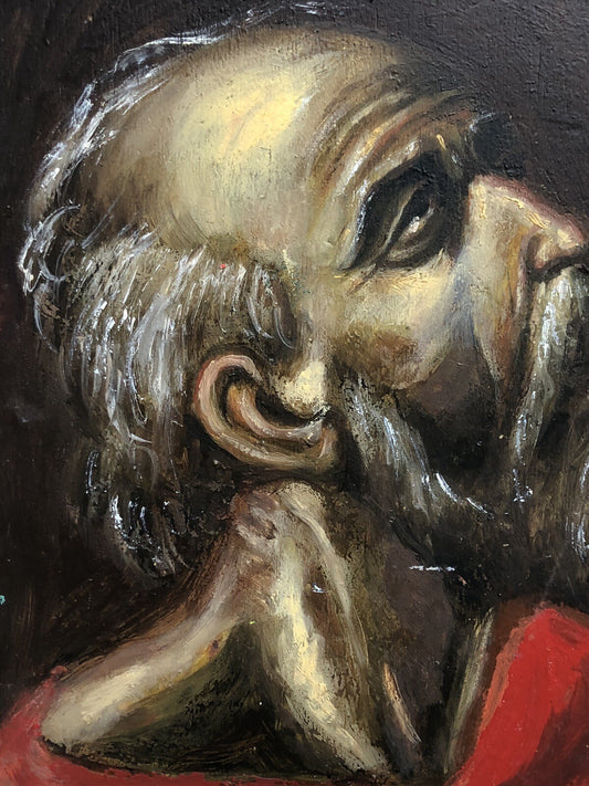 Quadro Vintage- Figura Santo- Dipinto A Olio Su Tavola