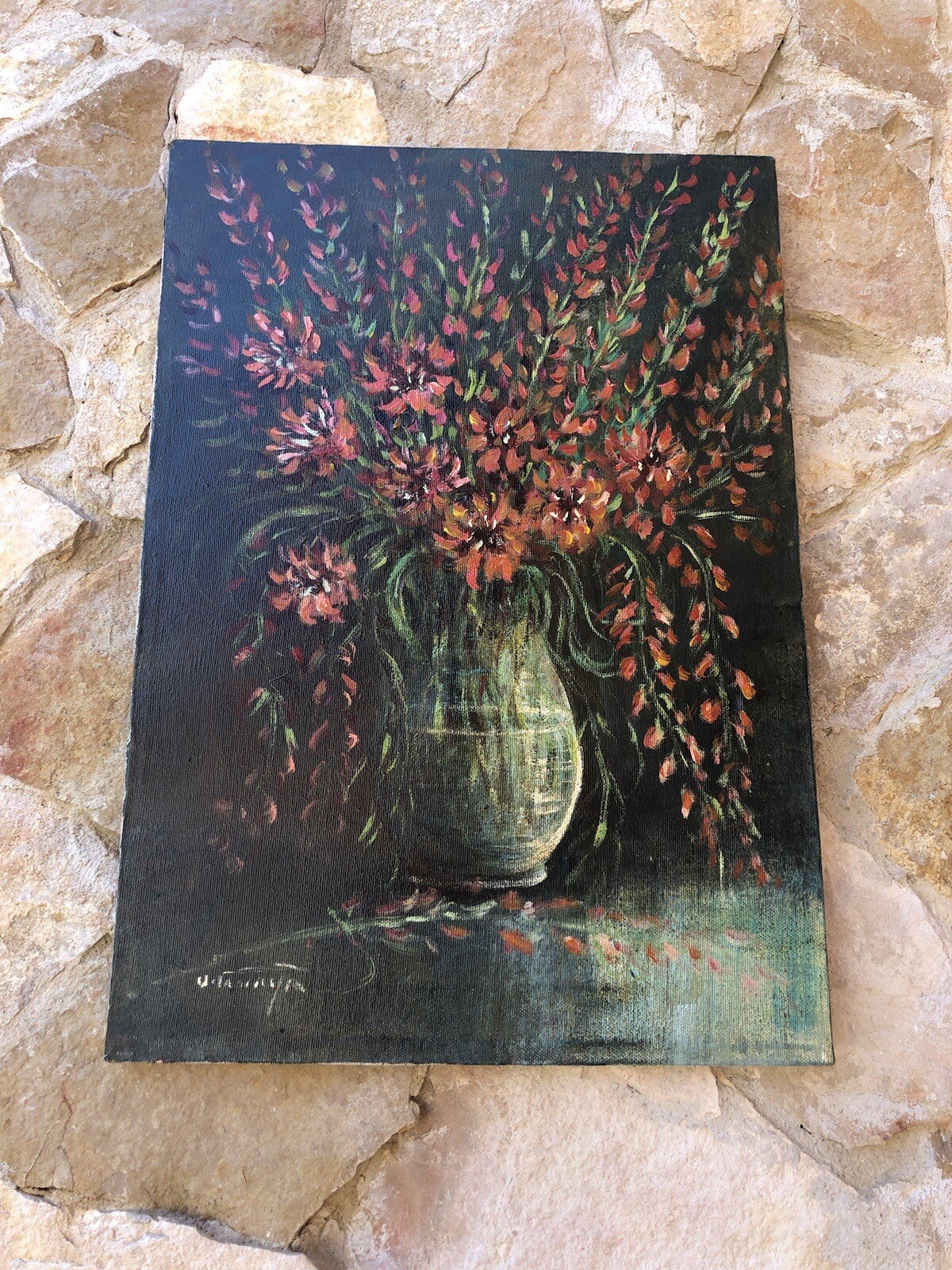 Quadro vintage -Vaso Con Fiori- dipinto a olio su tela