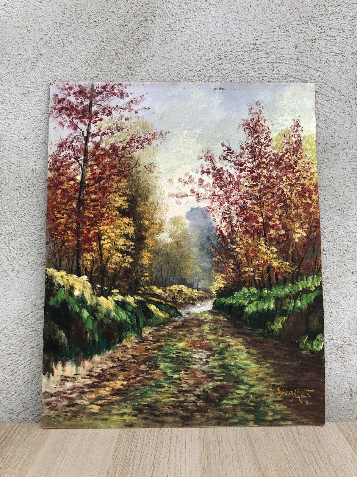 Quadro vintage -Paesaggio Boschivo- dipinto a olio su masonite