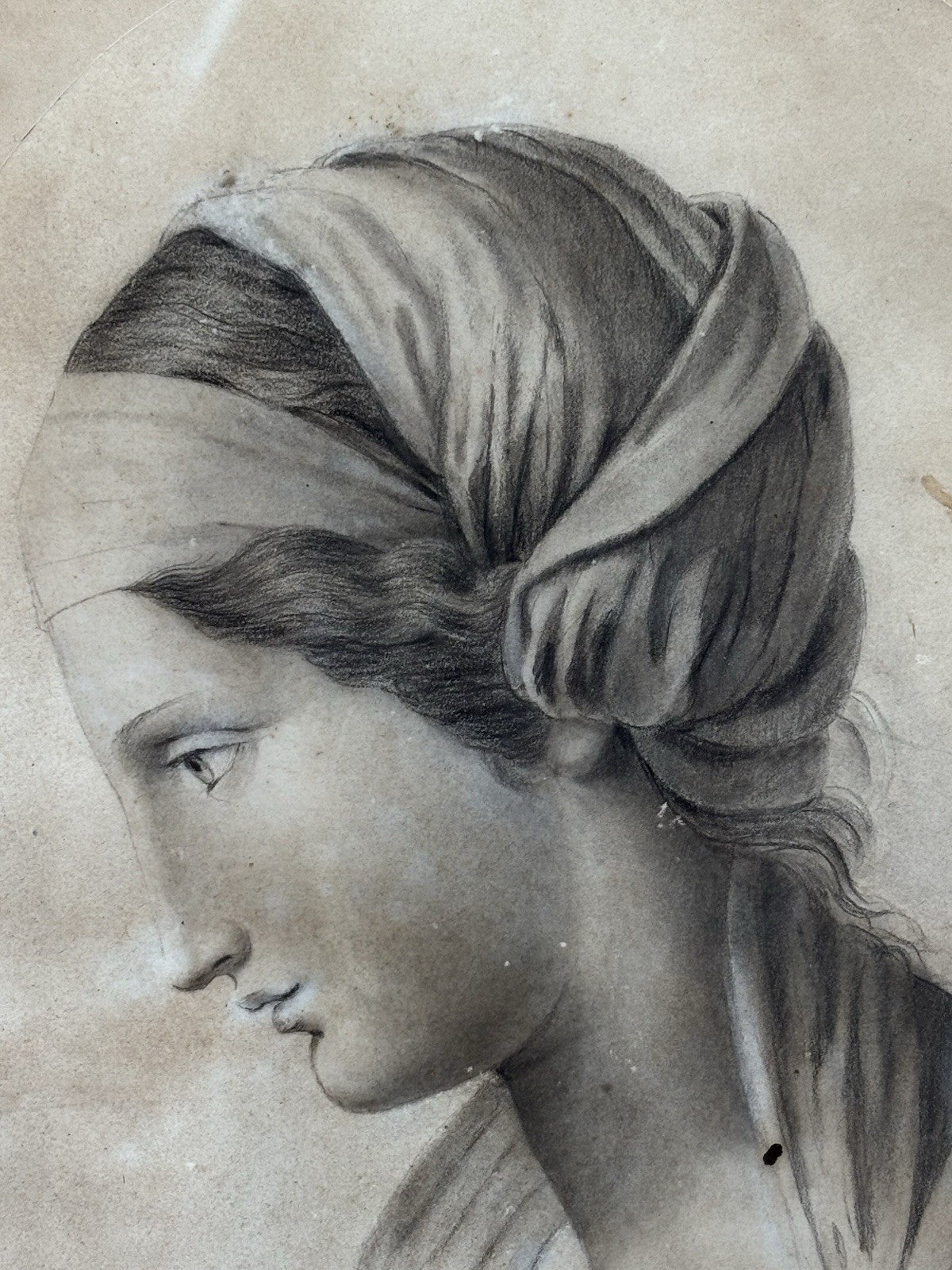 Quadro antico -Profilo Di Donna- disegno su carta