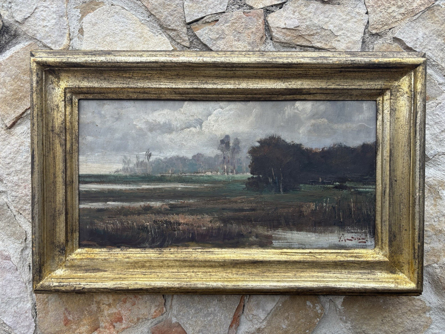 Quadro antico -Paesaggio- dipinto a olio su tavola