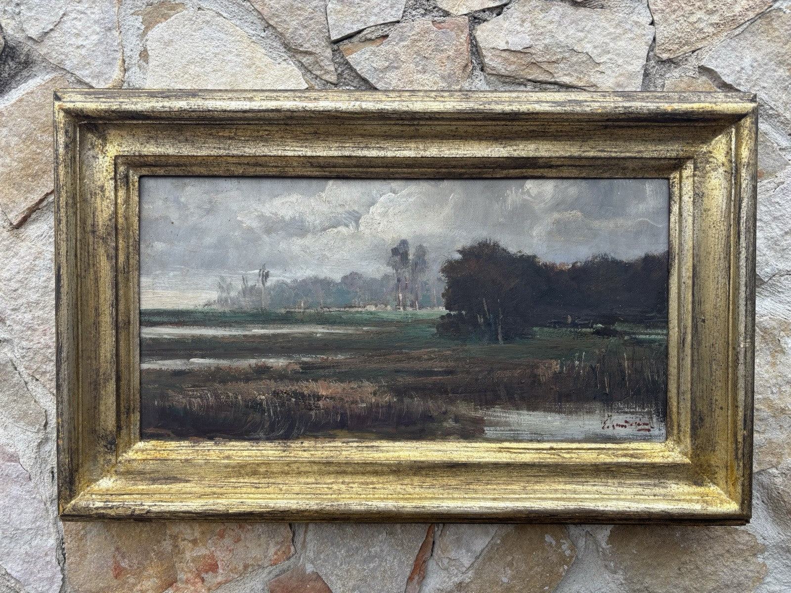 Quadro antico -Paesaggio- dipinto a olio su tavola