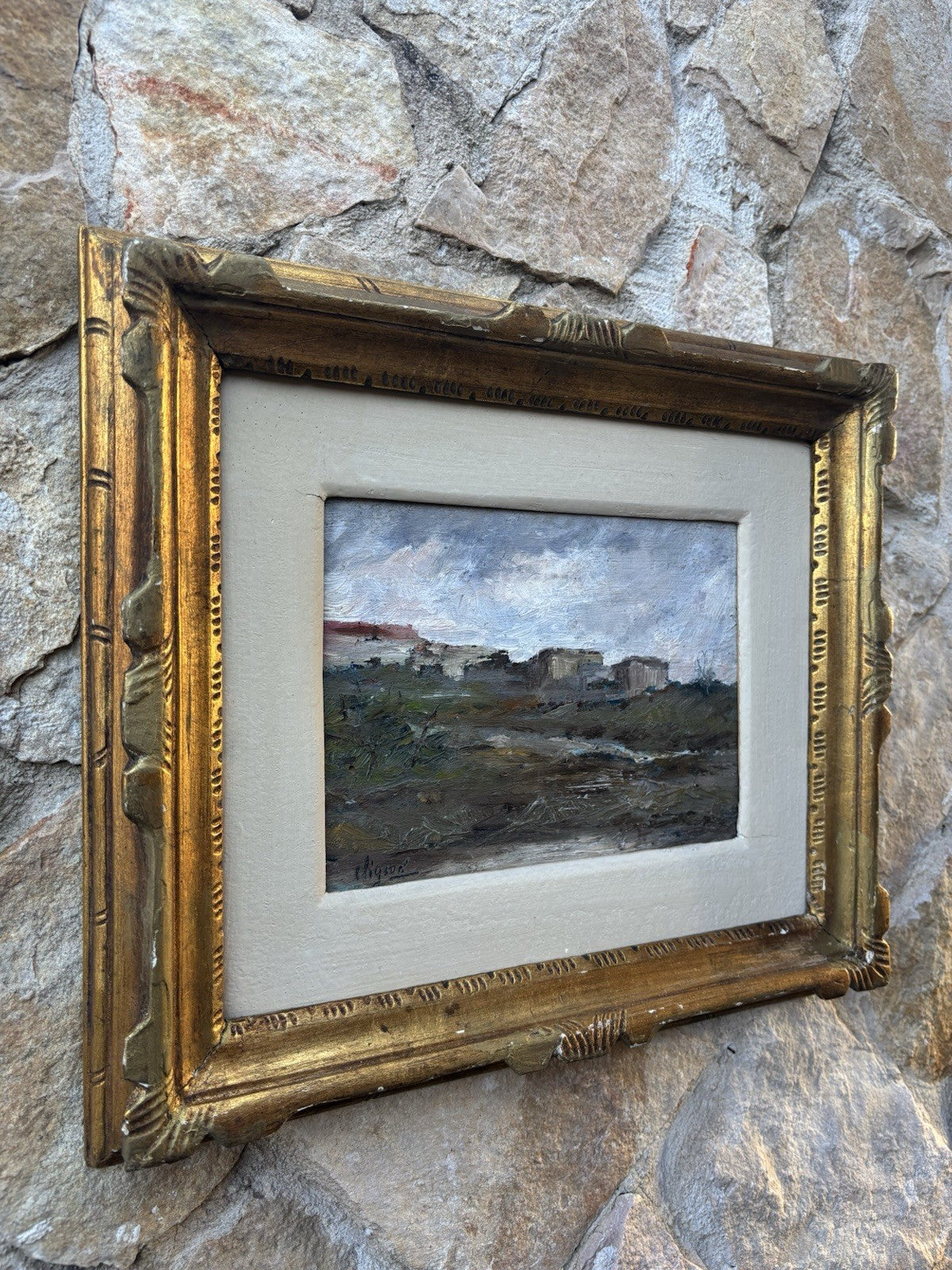 Quadro antico -Paesaggio- Ermete Liguori dipinto a olio su tavoletta