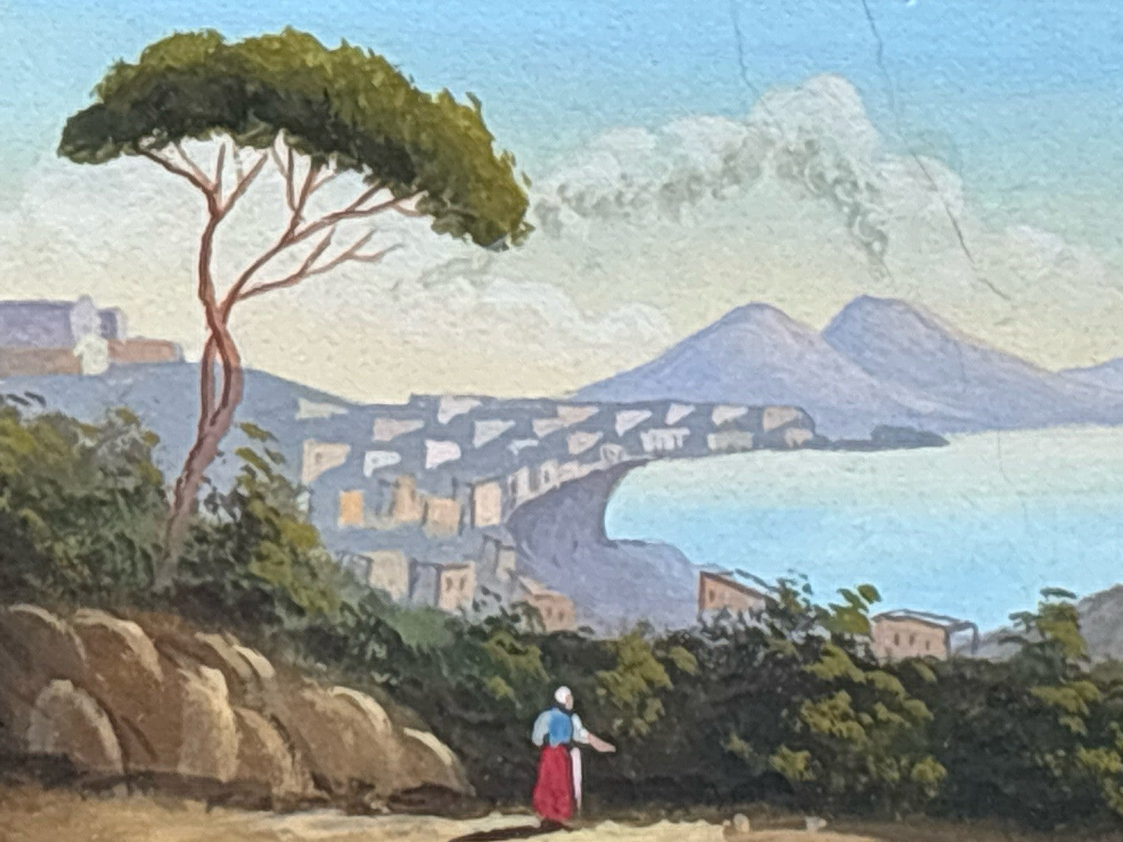 Coppia Di Quadri Vintage Gouache Dipinti -Napoli-