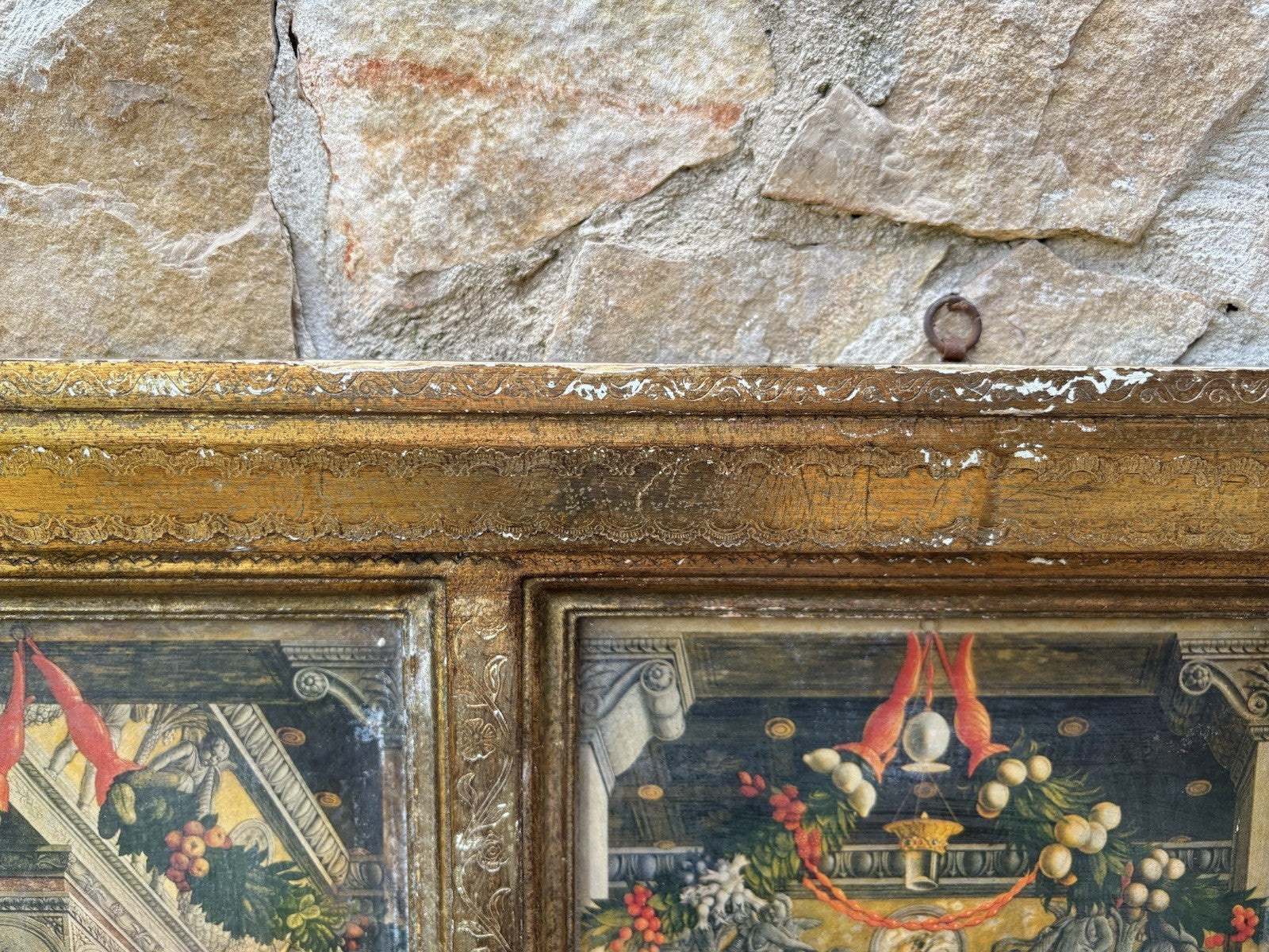 Grande Icona Religiosa Vintage In Legno Fiorentino