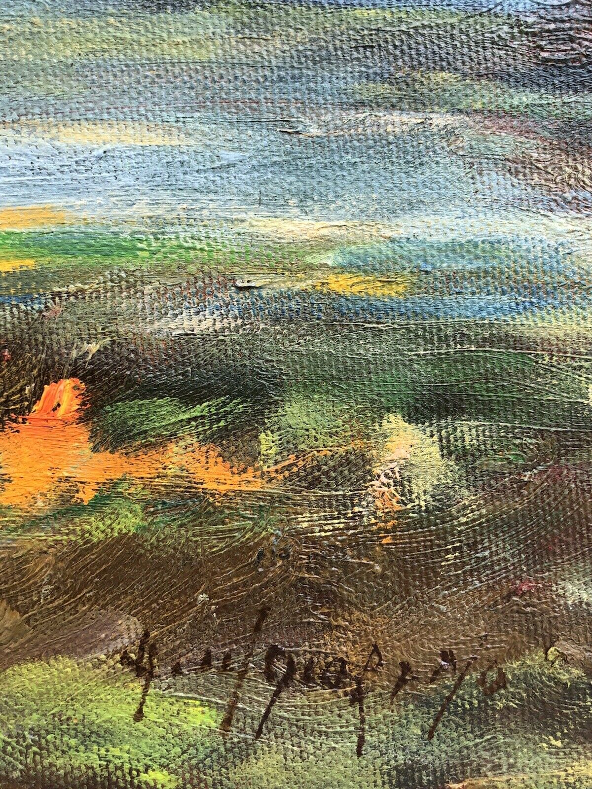 Quadro vintage -Paesaggio Con Lago- dipinto a olio su tela