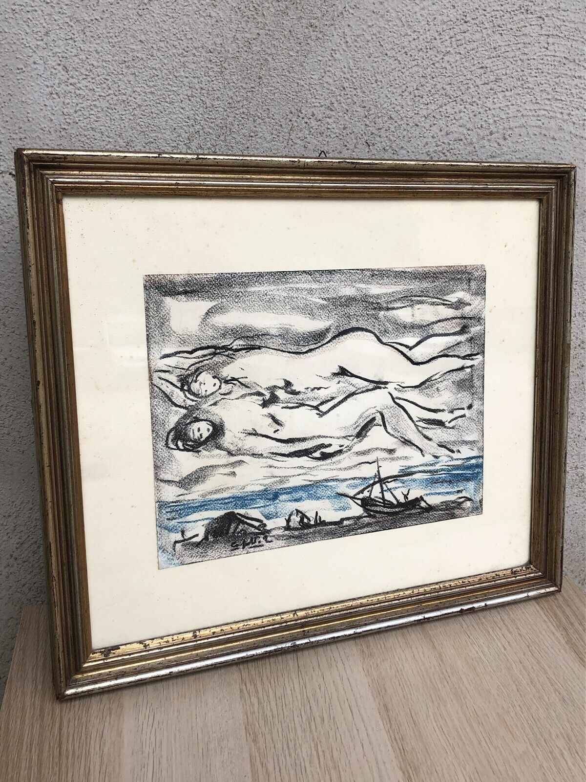 Quadro vintage -Paesaggio Con Figure- dipinto a tecnica Mista