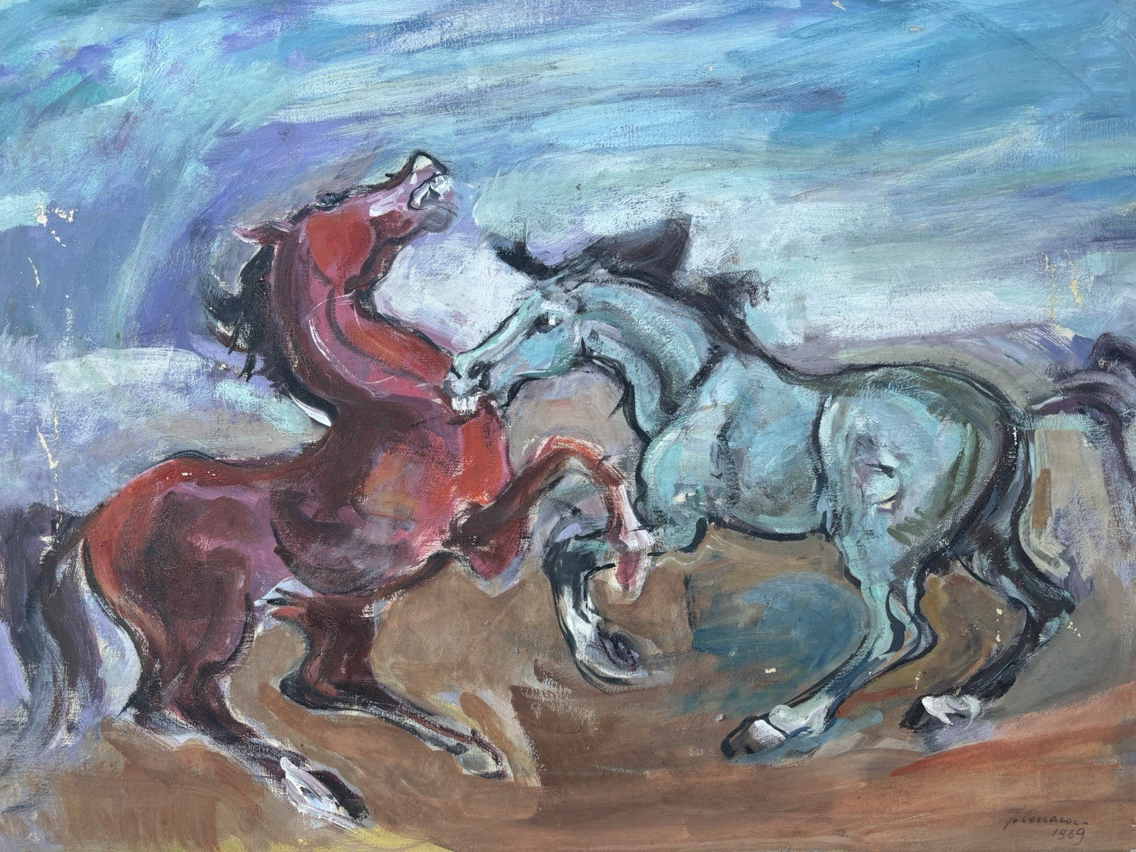 Quadro -Cavalli- Ferruccio Torraca- dipinto a olio su tela