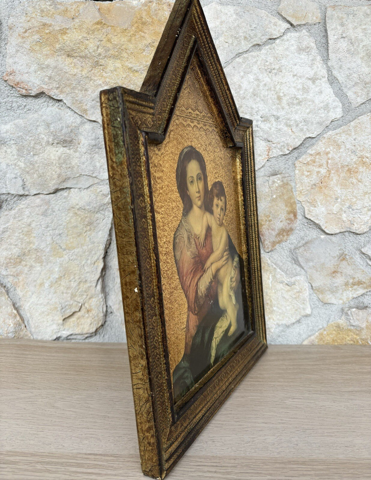 Icona Religiosa Vintage In Legno, Con Stampa