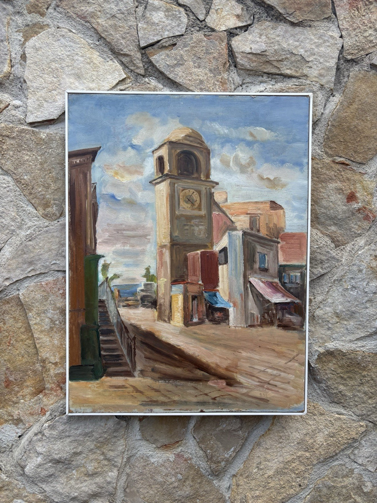 Quadro -Strada Con Campanile- dipinto a olio