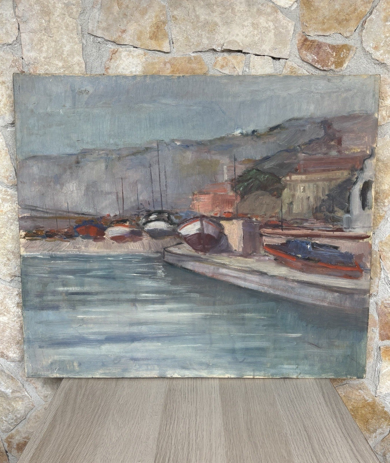 Quadro -Barche Al Porto- dipinto a olio su tela