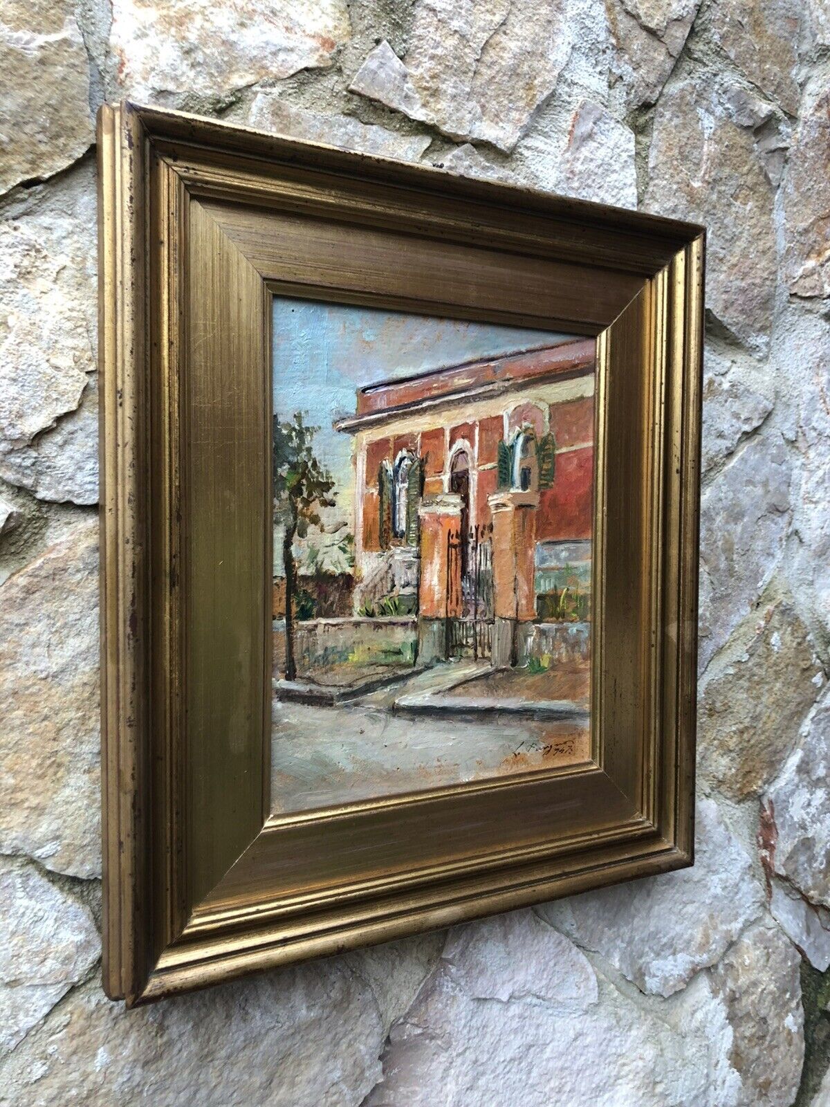 Quadro -Villa- dipinto a olio su cartoncino
