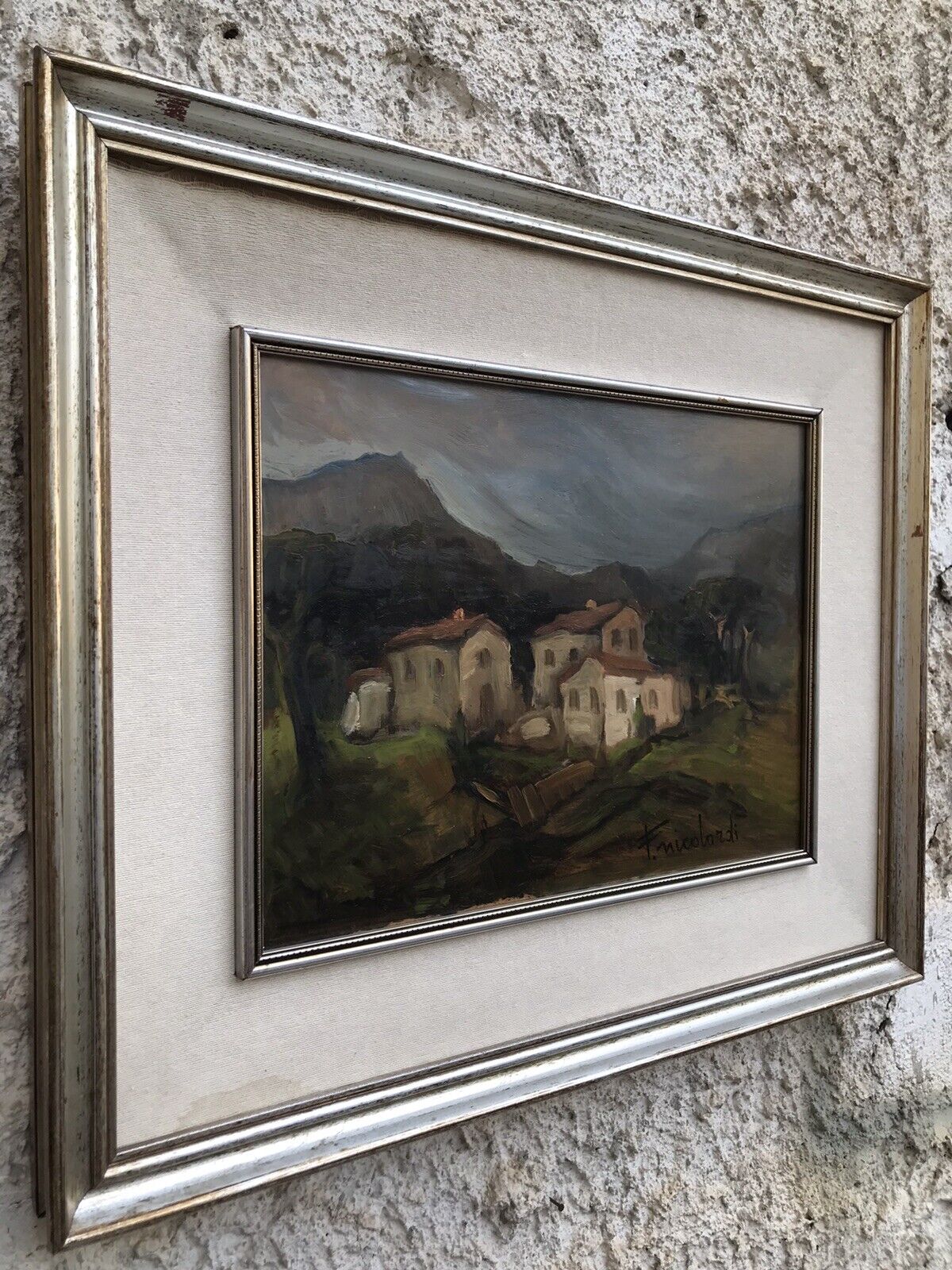 QUADRO VINTAGE - CASE A MONTE -DIPINTO A OLIO SU FAESITE