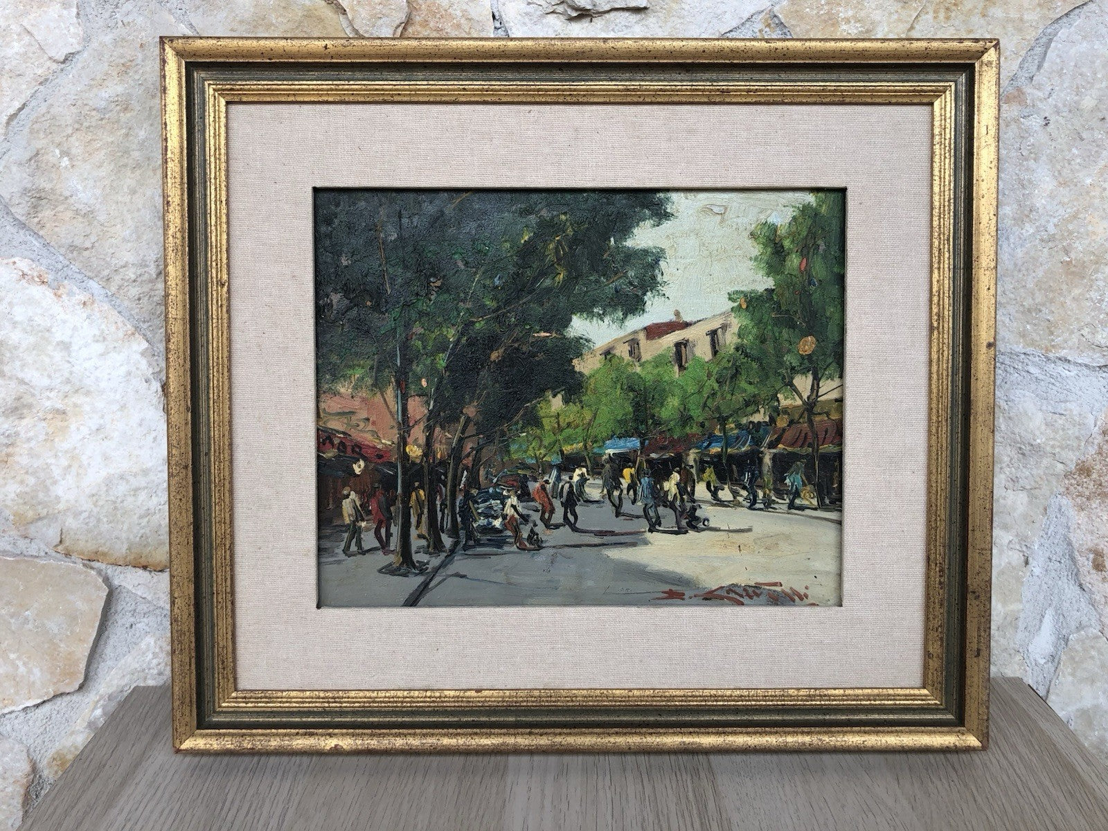 Quadro vintage - Strada Con Figure- dipinto a olio su tavoletta