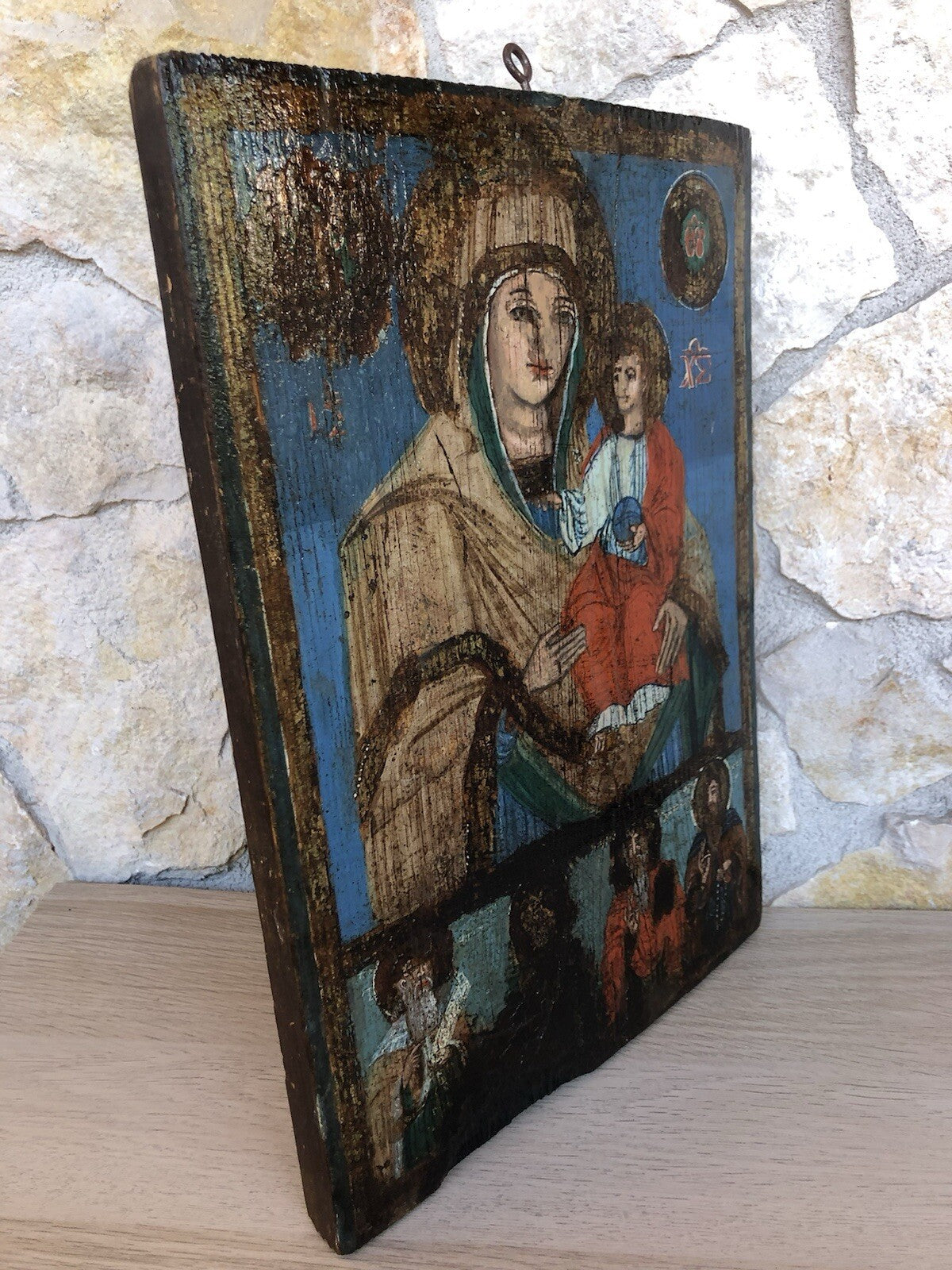 Icona Religiosa Antica Dipinta Su Legno