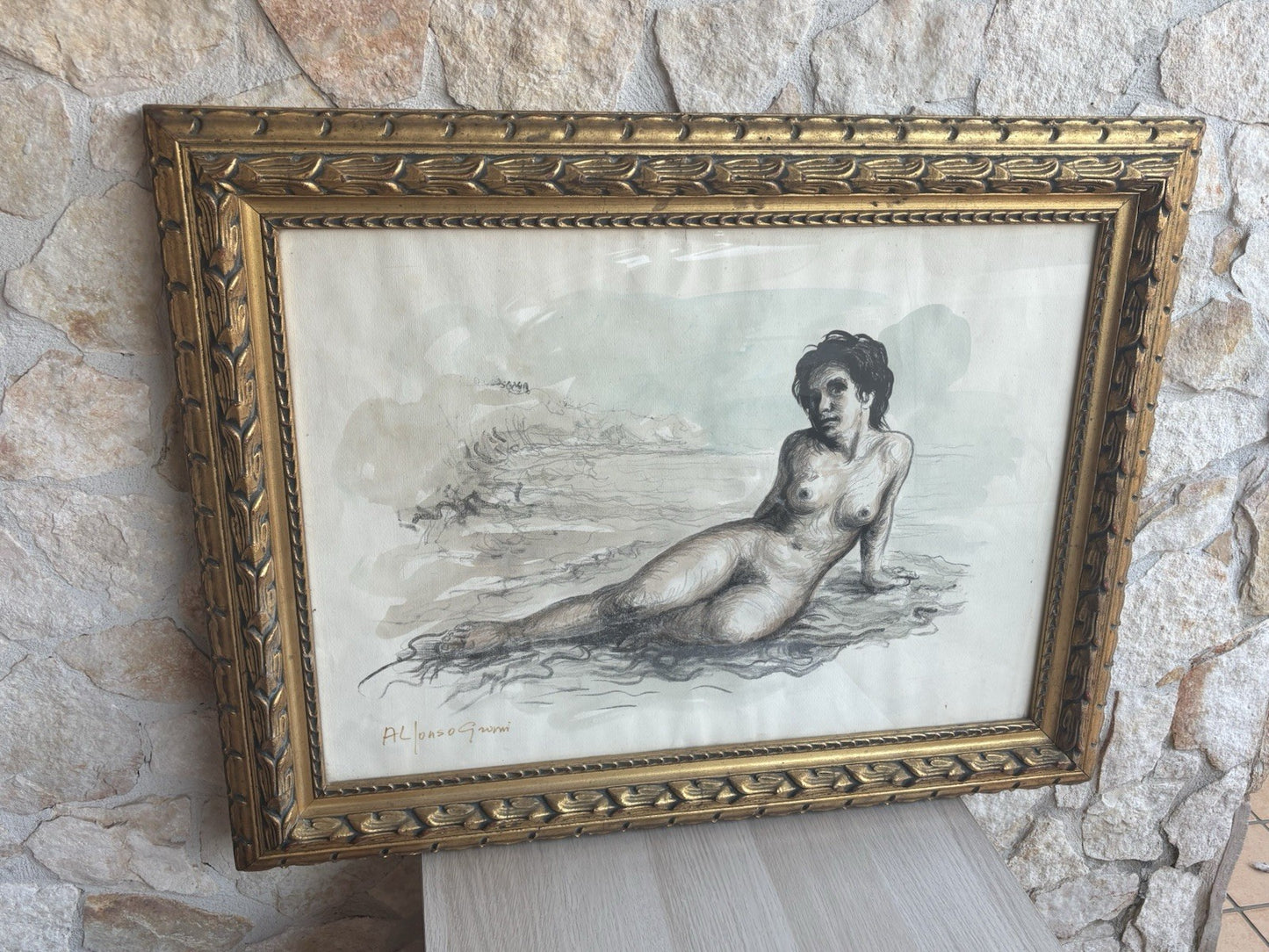 Quadro -Nudo Di Donna- Alfonso Grassi litografia colorata a mano