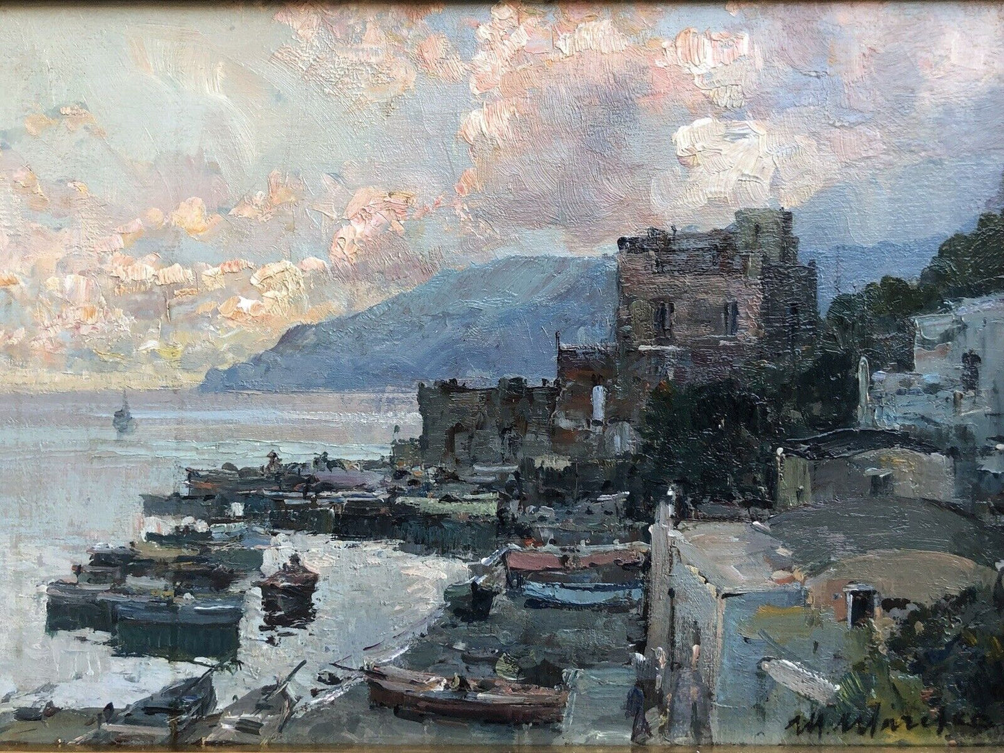 Quadro vintage -Marina- dipinto a olio su tavoletta