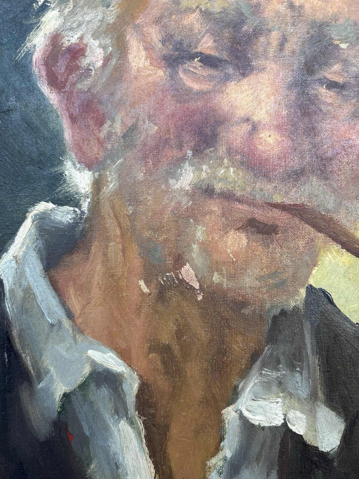 Quadro -Anziano Con Pipa- Angelo Sansone- dipinto a olio su tela