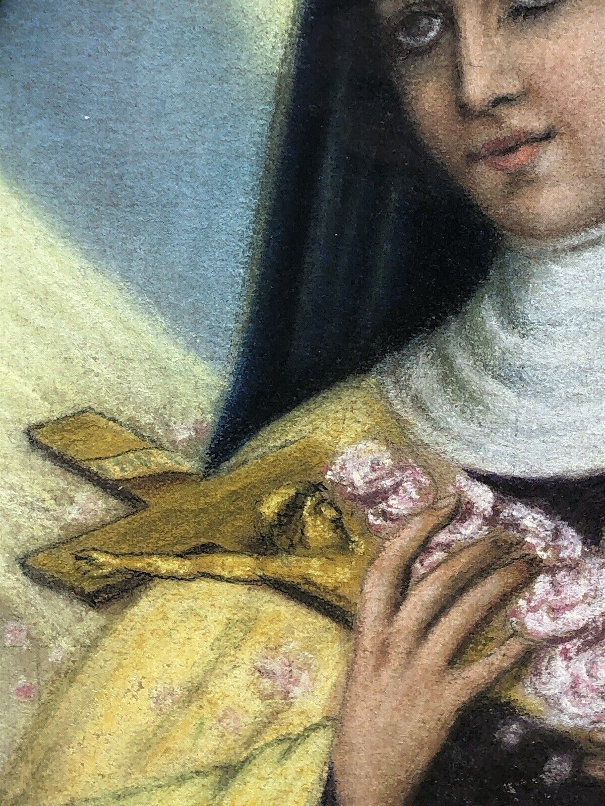 Quadro vintage -Santa Rita Da Cascia- realizzato  a pastello su cartoncino