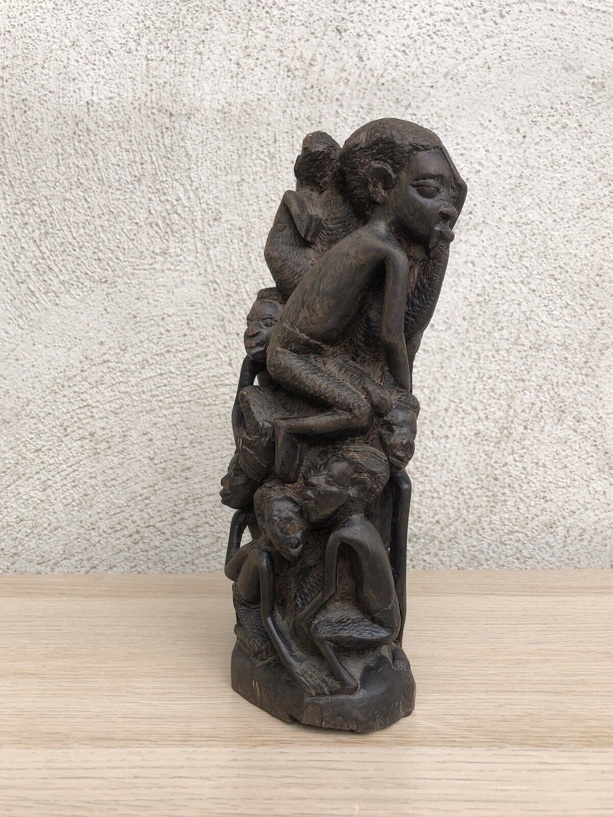 Scultura Vintage Africana Intagliata In Legno