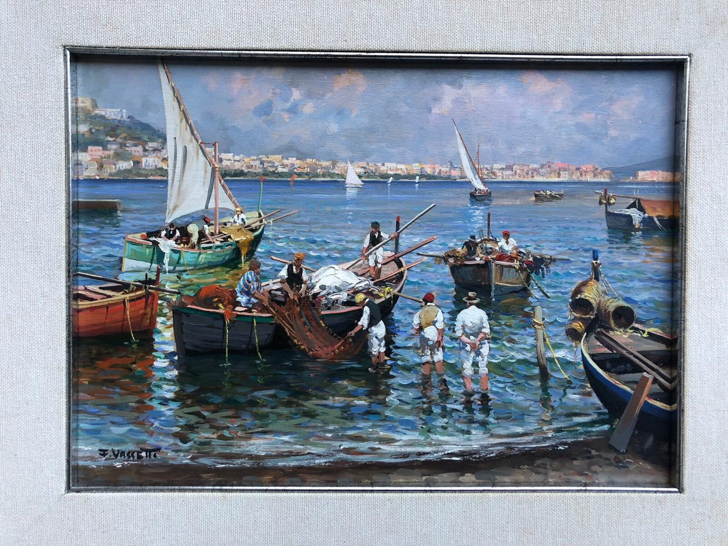Quadro vintage -Marina Di Napoli- dipinto a olio su tavola