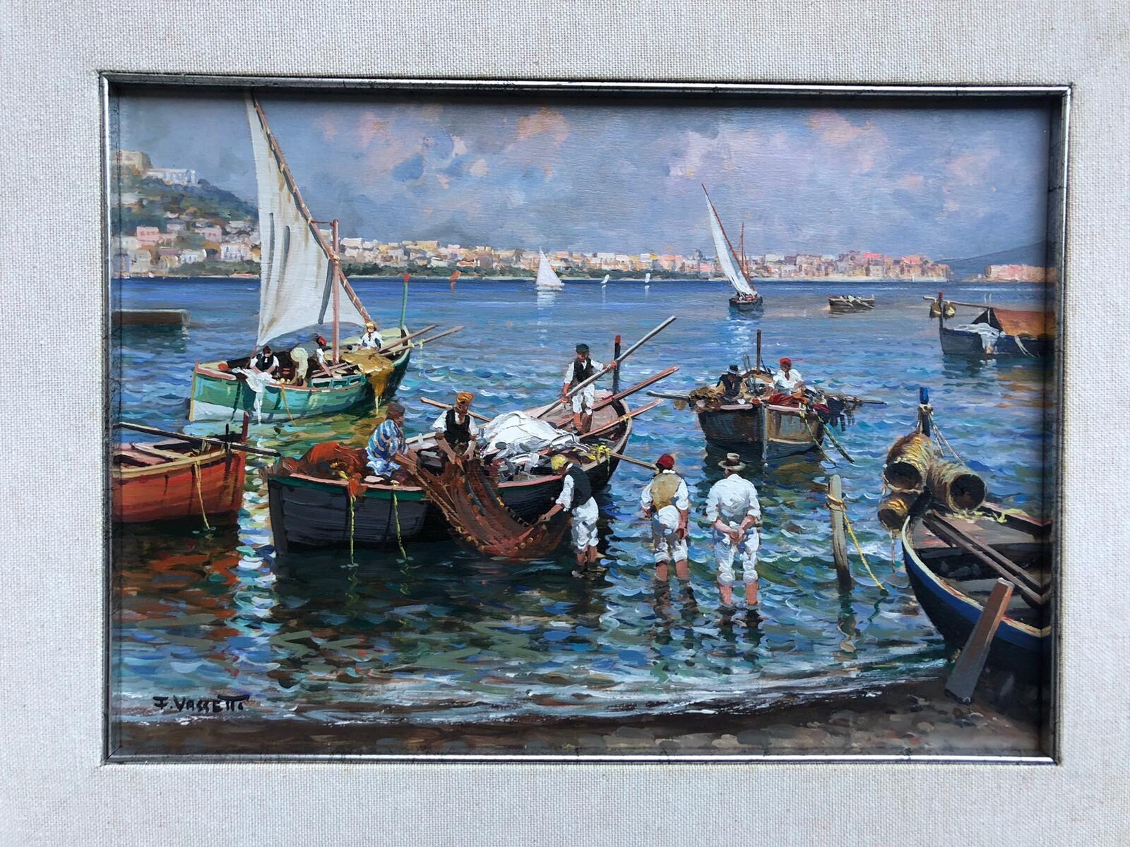 Quadro vintage -Marina Di Napoli- dipinto a olio su tavola