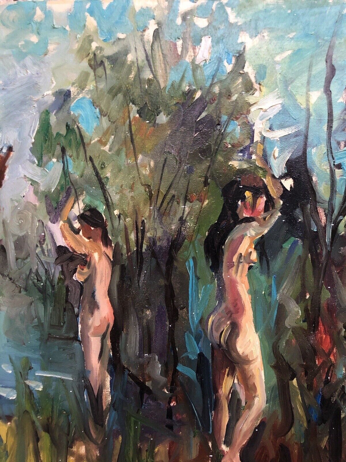 Quadro vintage -Bagnanti- dipinto a olio su tela