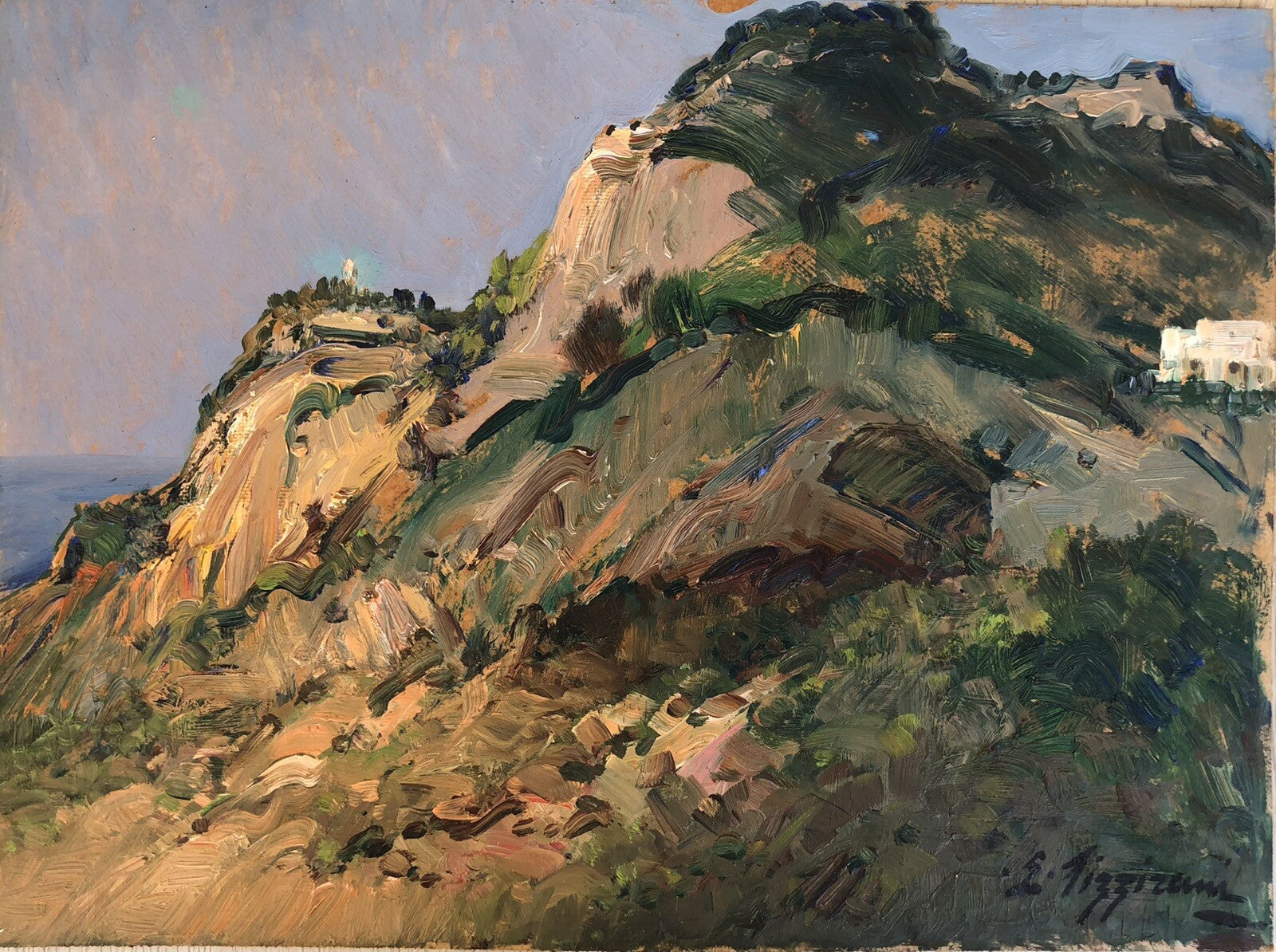 Quadro vintage-Paesaggio-dipinto a olio su masonite