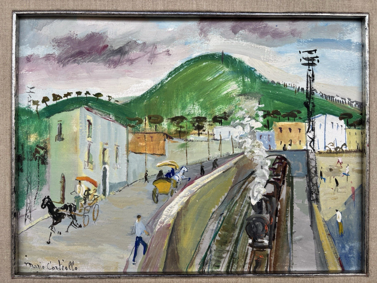 Quadro -Stazione Con Treno- Mario Cortiello dipinto a olio