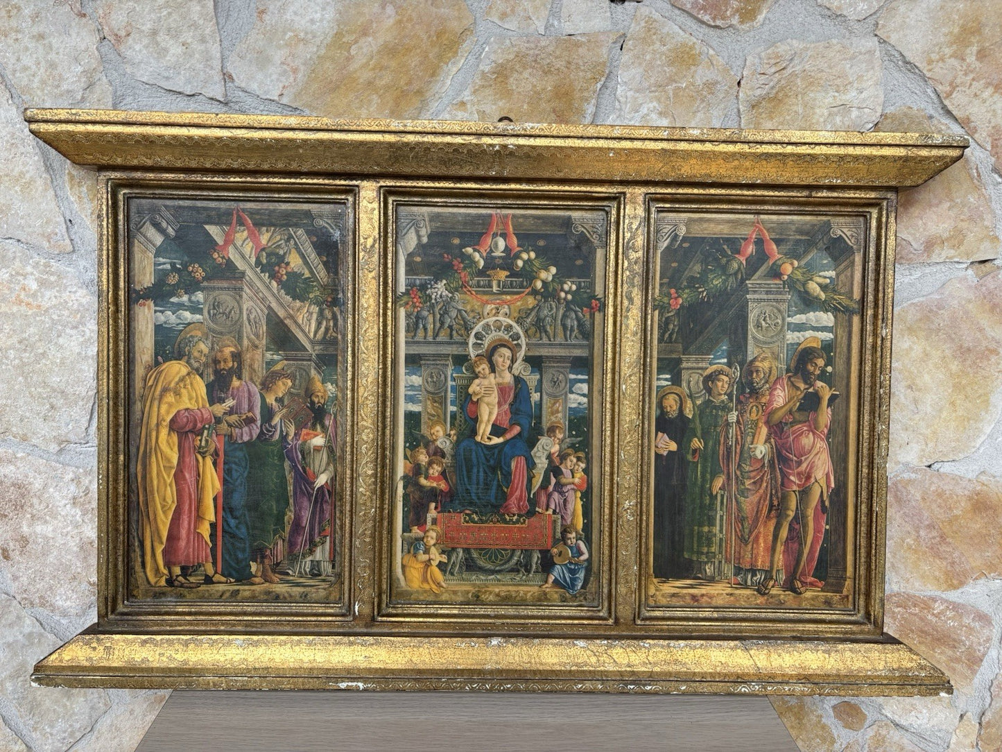 Grande Icona Religiosa Vintage In Legno Fiorentino