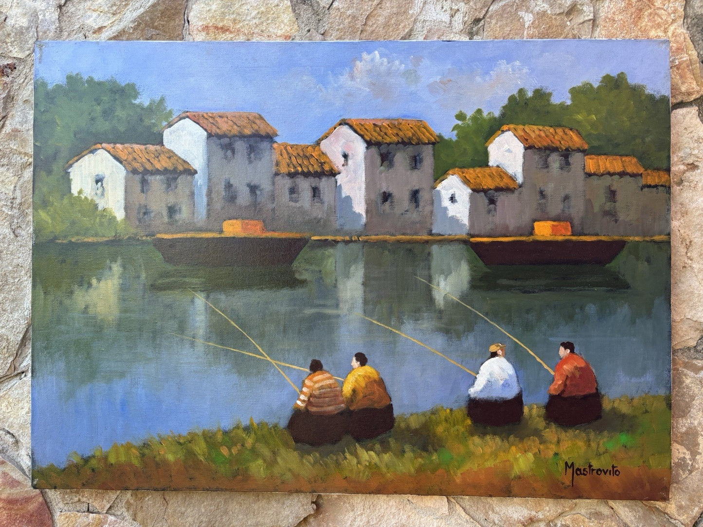 Quadro -Pesatori- Adolfo Mastrovito dipinto a olio su tela