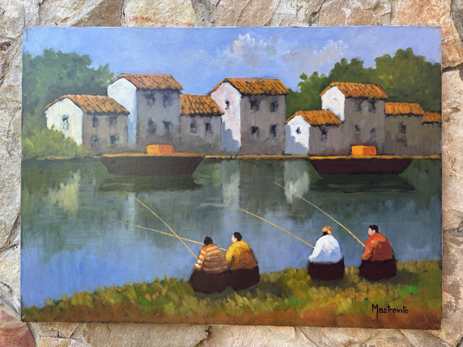 Quadro -Pesatori- Adolfo Mastrovito dipinto a olio su tela